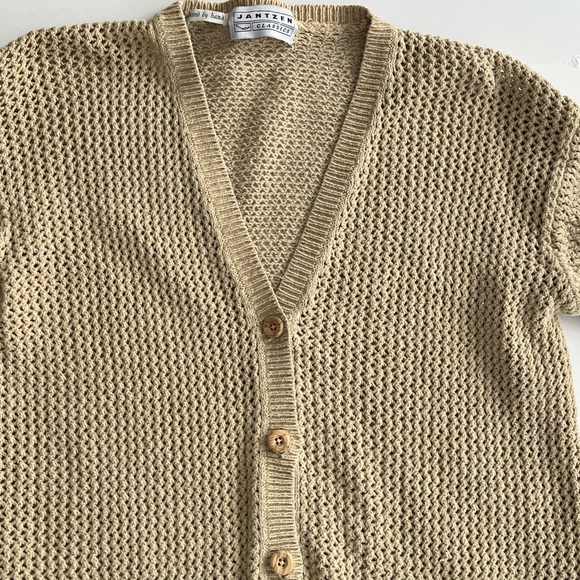 Vintage Fisherman's Sweater Hand Knit Beige Rope Net V-Neck Cardigan Wood Button - Picture 9 of 13